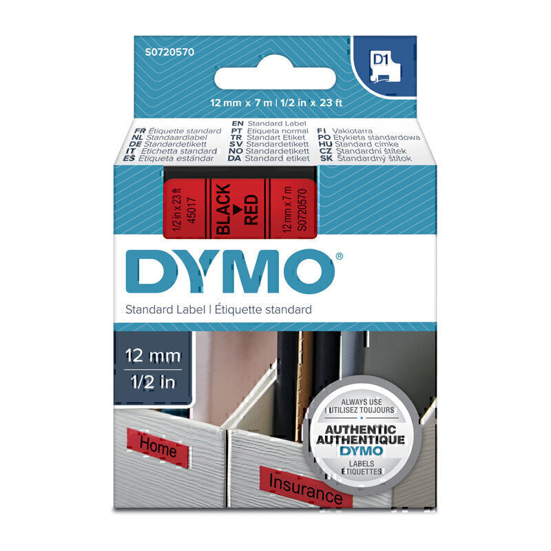 Dymo Blk on Red 12mmx7m Tape