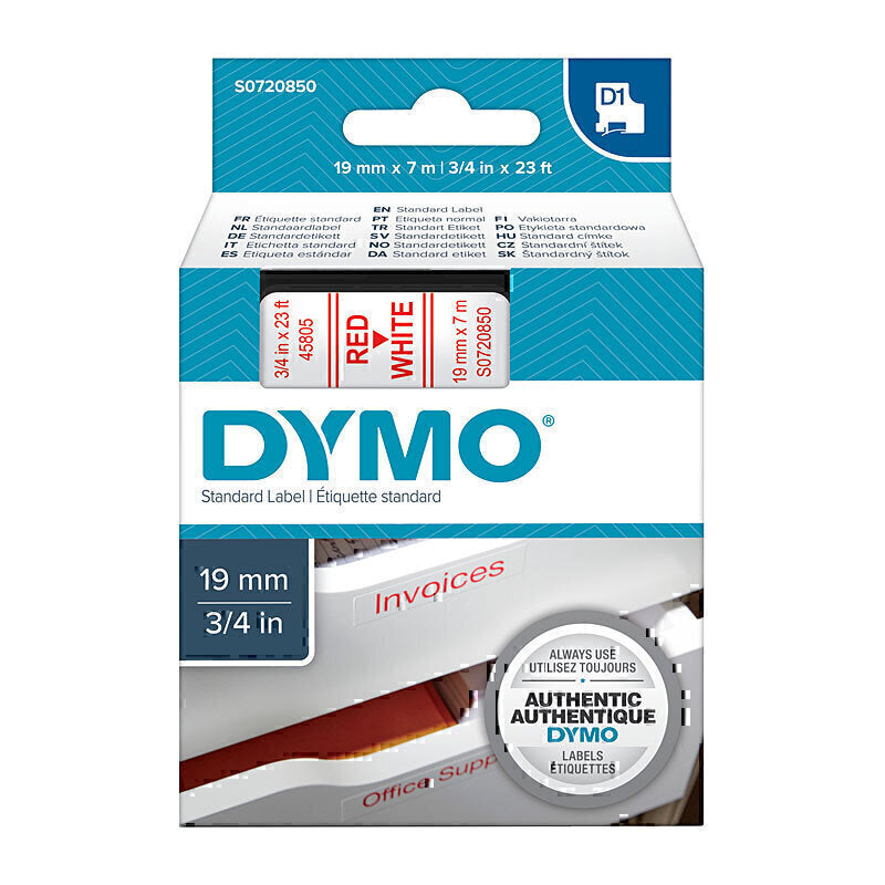 Dymo Red on Wht 19mmx7m Tape