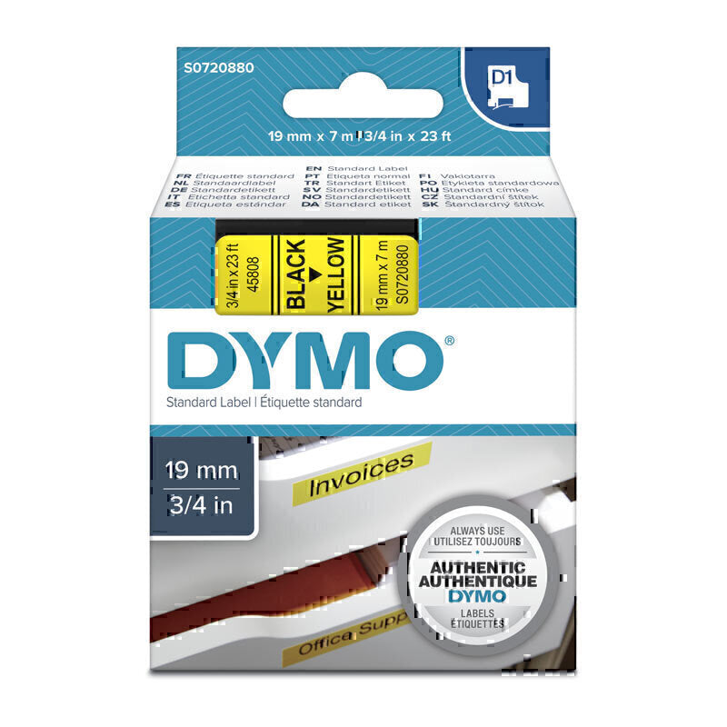 Dymo Blk on Yell 19mmx7m Tape