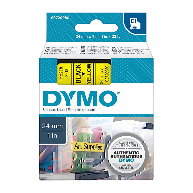 Dymo Blk on Yell 24mmx7m Tape