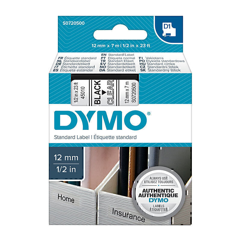 Dymo Blk on Clr 12mmx7m Tape - Digico