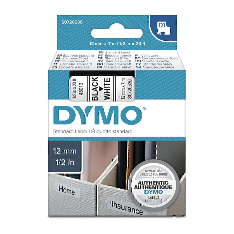 Dymo Blk on Wht 12mmx7m Tape - Digico