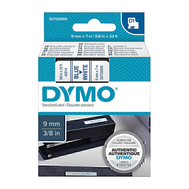 Dymo Blue on Wht 9mm x7m Tape