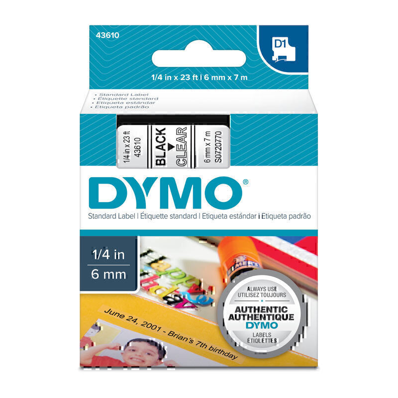 Dymo Blk on Clr 6mm x7m Tape - Digico