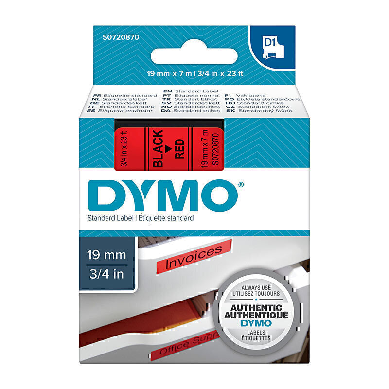 Dymo Blk on Red 19mmx7m Tape - Digico